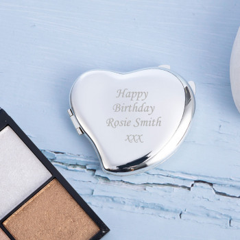 Personalised Hinged Love Heart Compact / Handbag Mirror