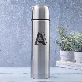 Brushed Steel Insulated Vacuum Flask with Geometric Initial Design