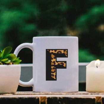 White Mug With Leopard Print inital