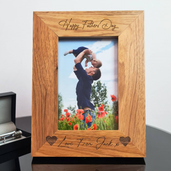 Personalised Fathers Day Hearts 4"x6" Oak Photo Frame