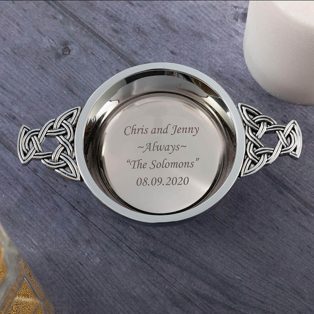 Personalised 3" Scottish Chrome Quaich Cup - Engraved Silver Celtic Bowl, Ideal for Weddings, Engagements, Burns Night, Whisky Tasting, Christmas Gifts.
