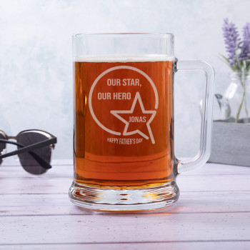Personalised Our Star Our Hero Heavy Glass Pint Tankard