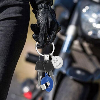 Small blue motorcycle helmet keyring – perfect biker-themed keychain gift