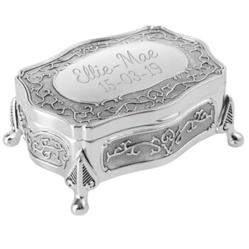 Personalised Silver Plated Antique Style Trinket Box, Gifts for Girls, Women, Jewellery Storage, Christening, First Holy Communion, 18th Birthday - Vintage Decor, Mini Jewellery Box