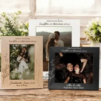 Personalised French Oak, White or Black "Here's To More Love" Picture Frame - Custom Engraved Frame for Couples, Unique Romantic Love Gift, Anniversary, Wedding Gift, Couples Gift